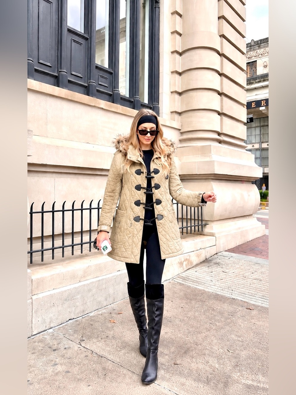 BURBERRY Quilted Nova Check Lining Checkered FUR Hooded Pea Coat Long Jacket